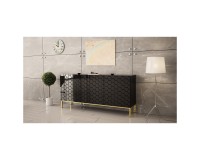 Chest of drawers HESSERACT 160 cm, 3 doors, black gloss