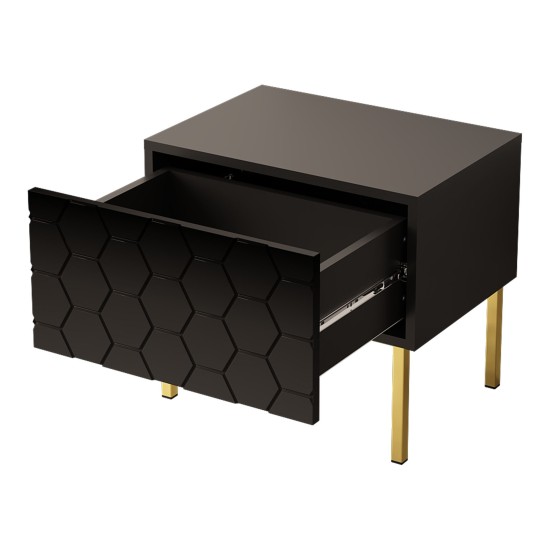Bedside table HESSERACT 50 cm, one drawer, black gloss