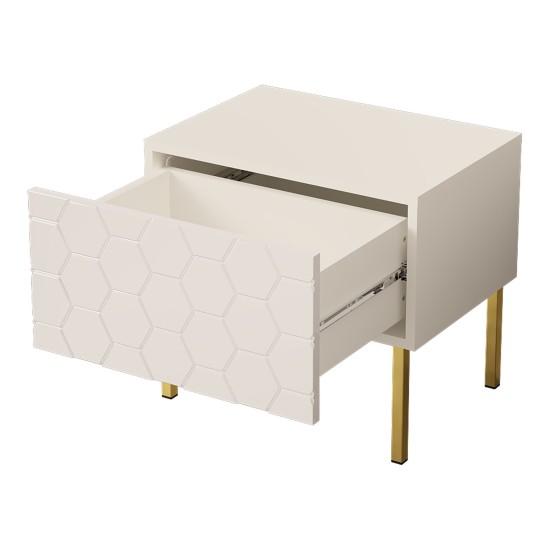 Bedside table HESSERACT 50 cm, one drawer, white gloss