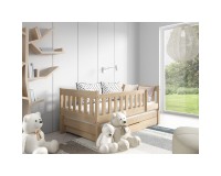Children's bed NOAM in solid wood with a pull-out trundle, pine and white, for a 180 cm mattress