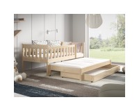 Children's bed NOAM in solid wood with a pull-out trundle, pine and white, for a 180 cm mattress