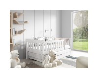 Children's bed NOAM in solid wood with a pull-out trundle, pine and white, for a 180 cm mattress