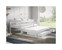 Children's bed NOAM in solid wood with a pull-out trundle, pine and white, for a 180 cm mattress