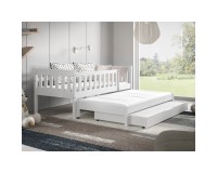 Children's bed NOAM in solid wood with a pull-out trundle, pine and white, for a 180 cm mattress