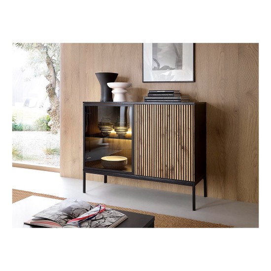 SENTO chest of drawers 104 cm, black with Wotan oak