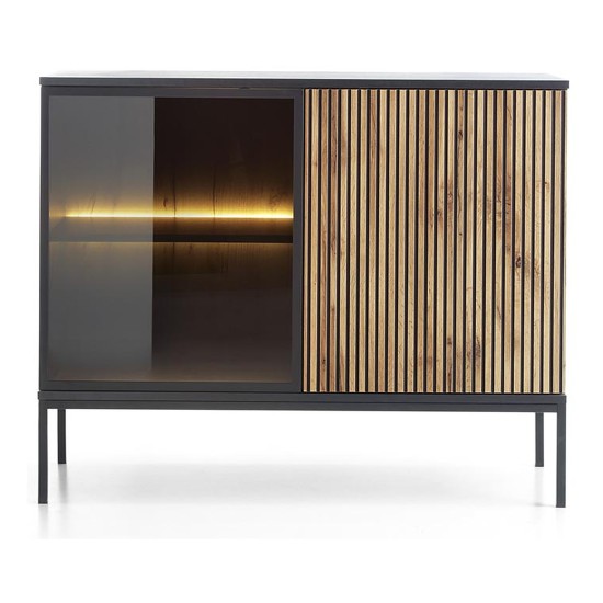 SENTO chest of drawers 104 cm, black with Wotan oak