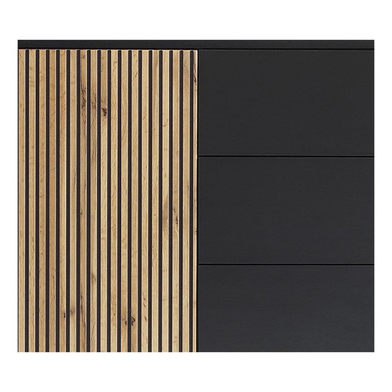 SENTO chest of drawers 104 cm, black with Wotan oak