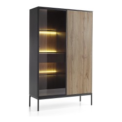 SENTO tall display cabinet 104 cm, black with Wotan oak