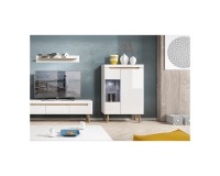 NORDI display cabinet 90 cm, white gloss with Riviera oak NORDI display cabinet 90 cm, white gloss with Riviera oak