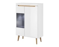 NORDI display cabinet 90 cm, white gloss with Riviera oak NORDI display cabinet 90 cm, white gloss with Riviera oak