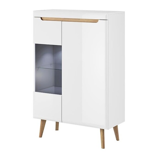 NORDI display cabinet 90 cm, white gloss with Riviera oak NORDI display cabinet 90 cm, white gloss with Riviera oak