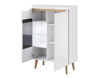 NORDI display cabinet 90 cm, white gloss with Riviera oak NORDI display cabinet 90 cm, white gloss with Riviera oak