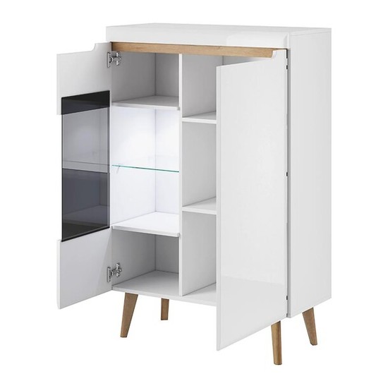 NORDI display cabinet 90 cm, white gloss with Riviera oak NORDI display cabinet 90 cm, white gloss with Riviera oak