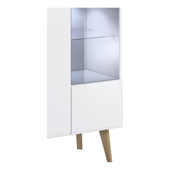 NORDI display cabinet 90 cm, white gloss with Riviera oak NORDI display cabinet 90 cm, white gloss with Riviera oak