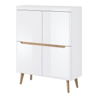 NORDI tall chest of drawers 107 cm, white gloss with Riviera oak