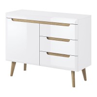 NORDI chest of drawers 107 cm, white gloss with Riviera oak