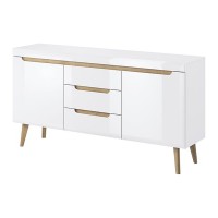 NORDI chest of drawers 160 cm, white gloss with Riviera oak