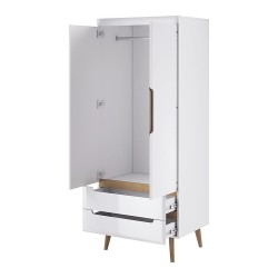 NORDI wardrobe 80 cm, white gloss with Riviera oak