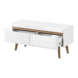 NORDI tv unit 107 cm, white gloss with Riviera oak