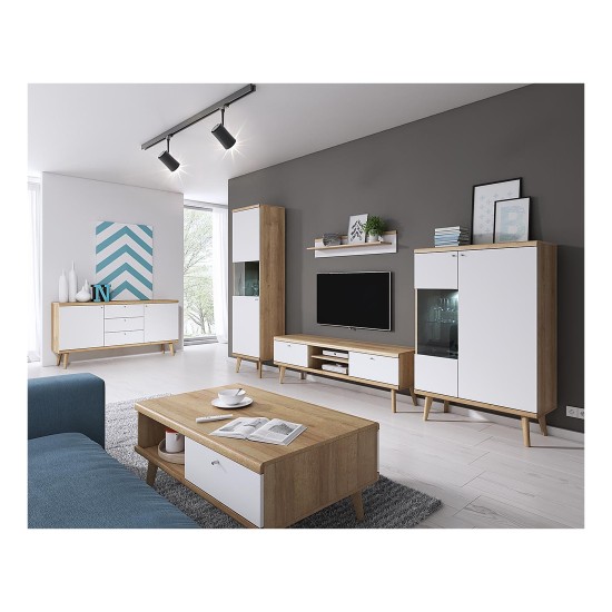 PRIMO tv unit 160 cm, white with Riviera oak